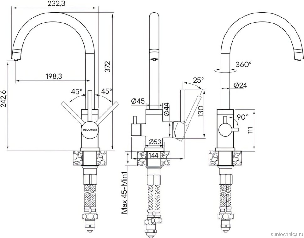 Комплект Мойка Paulmark Vista PM304444-GM вороненая сталь + Смеситель Essen Es213211-GM вороненая сталь