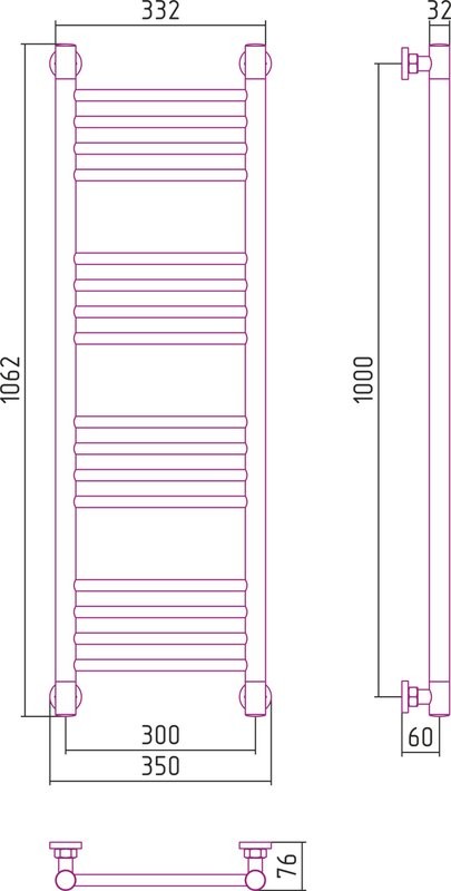Полотенцесушитель водяной Сунержа Богема + 100x30, прямая