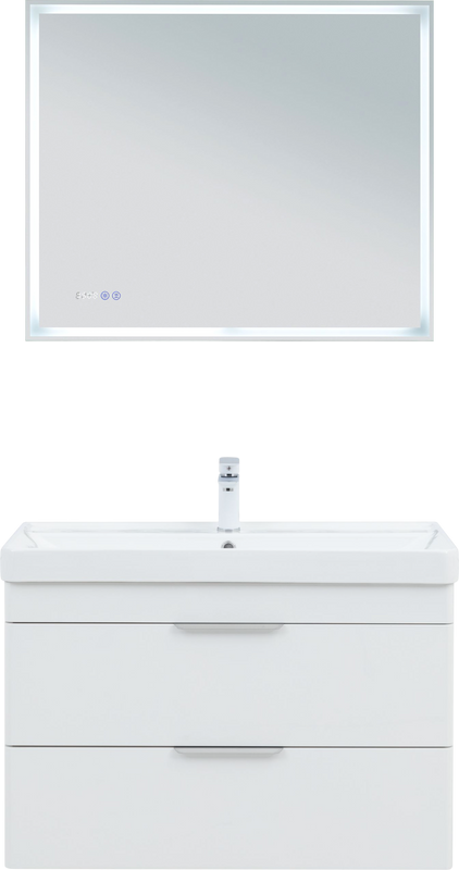 Мебель для ванной комнаты Aquanet Ирис new 90 подвесная, 2 ящика, белая глянцевая