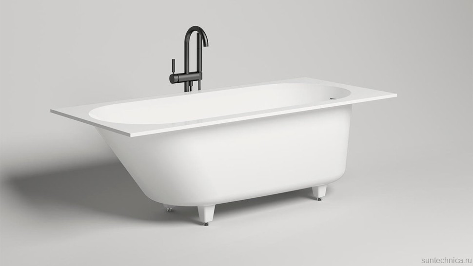 Ванна из искусственного камня Salini Ornella Kit 180x80 см, встраиваемая, матовая белая, со сливом-переливом, с донным клапаном