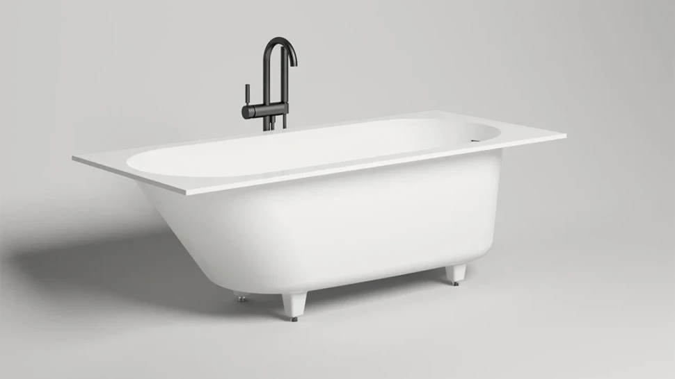 Ванна из искусственного камня Salini Ornella Kit 180x80 см, встраиваемая, матовая белая, со сливом-переливом, с донным клапаном