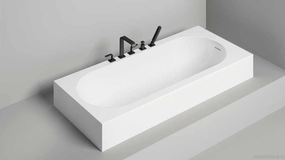 Ванна из искусственного камня Salini Ornella Kit 180x80 см, встраиваемая, матовая белая, со сливом-переливом, с донным клапаном