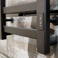 Полотенцесушитель электрический Тругор Диана Пэк сп 1 60x40 см, подключение справа, слева, глянцевый черный, лесенка, алюминиевый