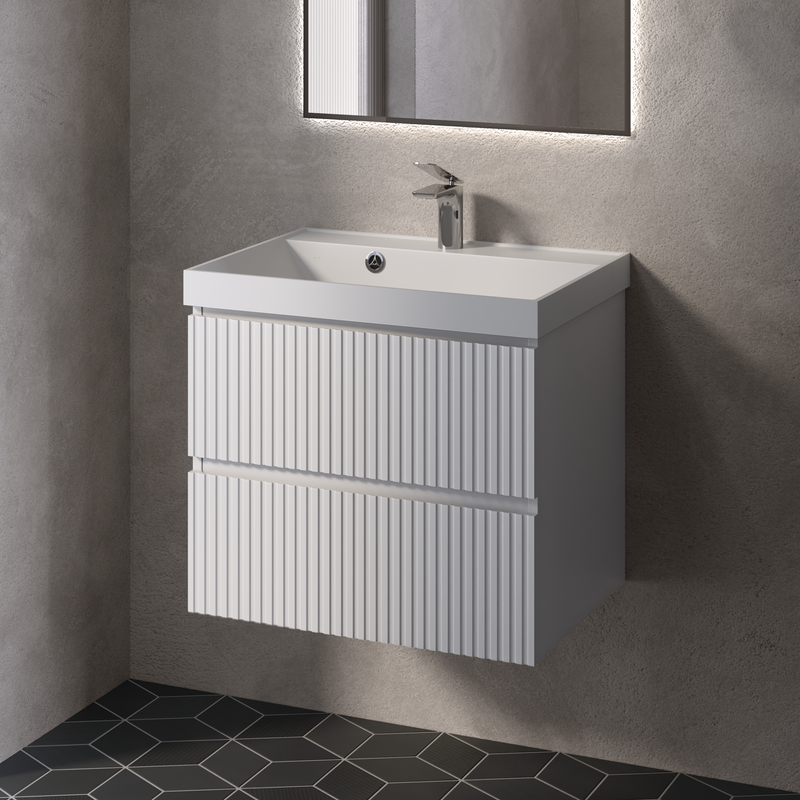 Тумба с раковиной AQUAme S1 60 подвесная, 2 ящика, белый глянец