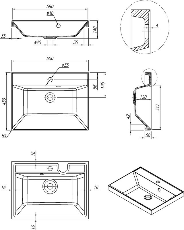 Тумба с раковиной AQUAme S1 60 подвесная, 2 ящика, белый глянец
