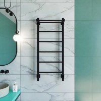 Полотенцесушитель электрический Grota App 430х1000 RAL9005 EL 100x45 см, подключение справа, слева, скрытое подключение справа, матовый черный, лесенка, из стали, с полкой