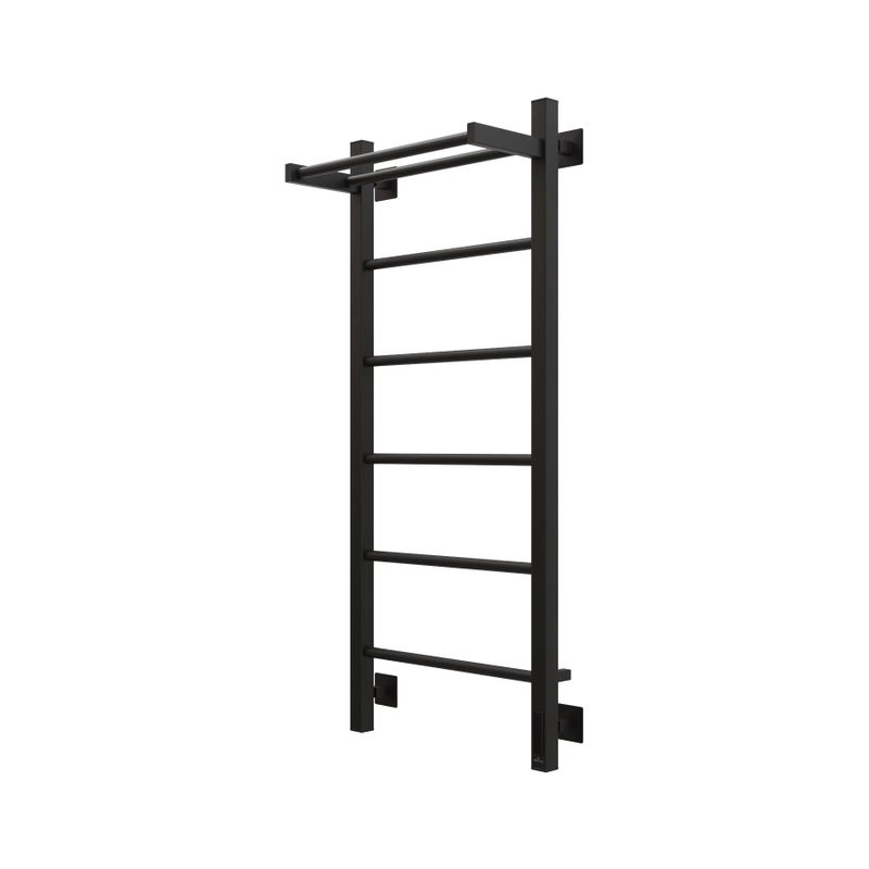 Полотенцесушитель электрический Grota App 430х1000 RAL9005 EL 100x45 см, подключение справа, слева, скрытое подключение справа, матовый черный, лесенка, из стали, с полкой