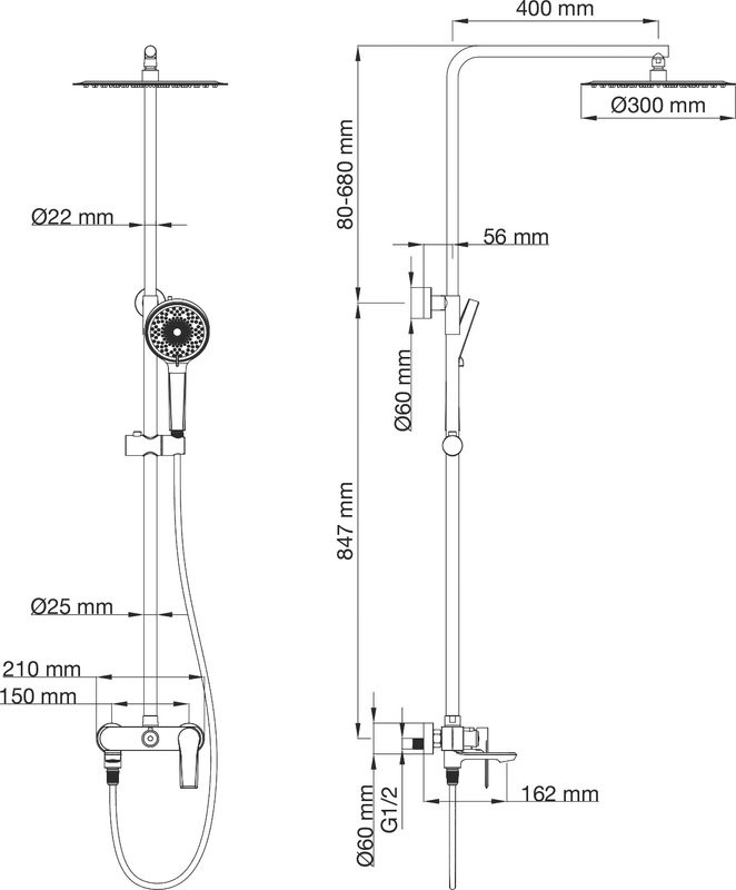 Душевая стойка Wonzon & Woghand WW-88047079-CR хром