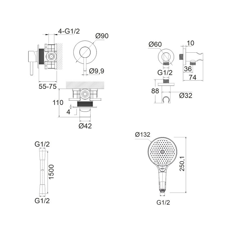 Душевой комплект WHITECROSS Y YSET02TOPGL С ВНУТРЕННЕЙ ЧАСТЬЮ, золото