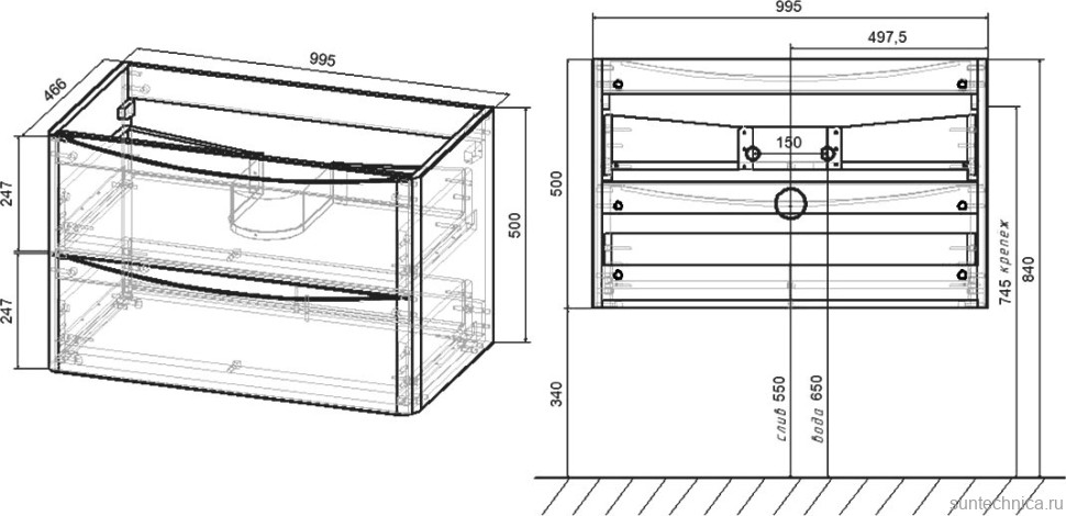 Тумба с раковиной Vincea Paola 100 темный дуб