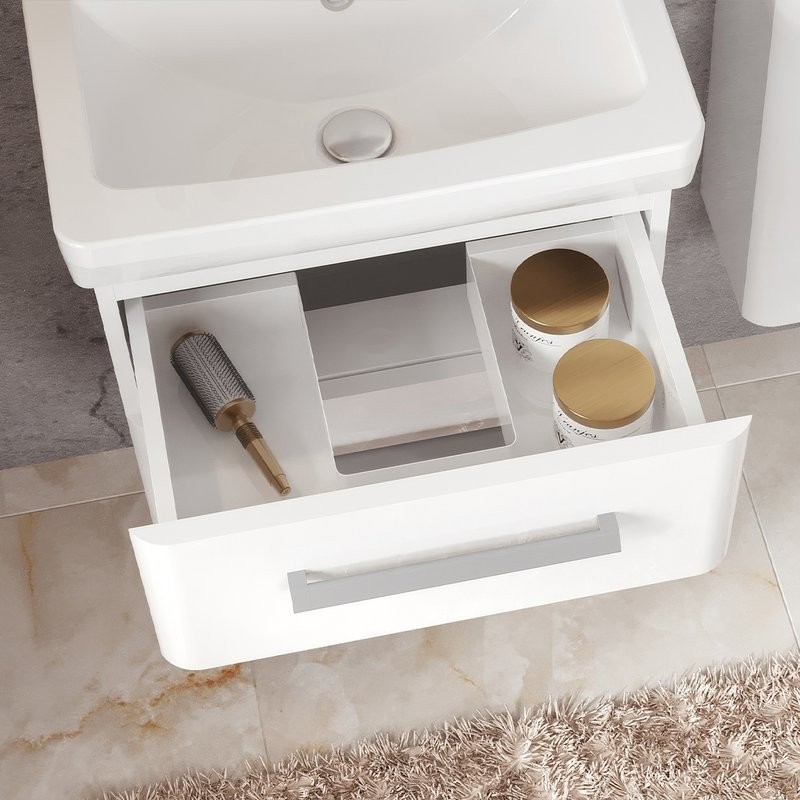 Тумба с раковиной Belux Портленд НП 55-02 подвесная, 2 ящика, глянцевая белая