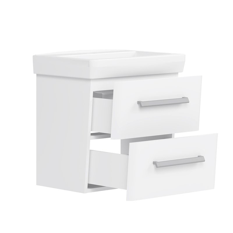 Тумба с раковиной Belux Портленд НП 55-02 подвесная, 2 ящика, глянцевая белая