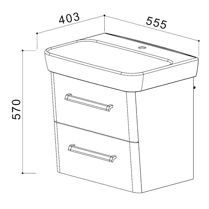 Тумба с раковиной Belux Портленд НП 55-02 подвесная, 2 ящика, глянцевая белая