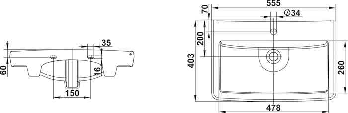 Тумба с раковиной Belux Портленд НП 55-02 подвесная, 2 ящика, глянцевая белая