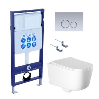 Комплект Унитаз подвесной AQUATEK Лугано AQ2002-00 безободковый, с микролифтом + Инсталляция Standard INS-0000012 + Комплект креплений KKI-0000002 + Кнопка KDI-0000019 хром матовый