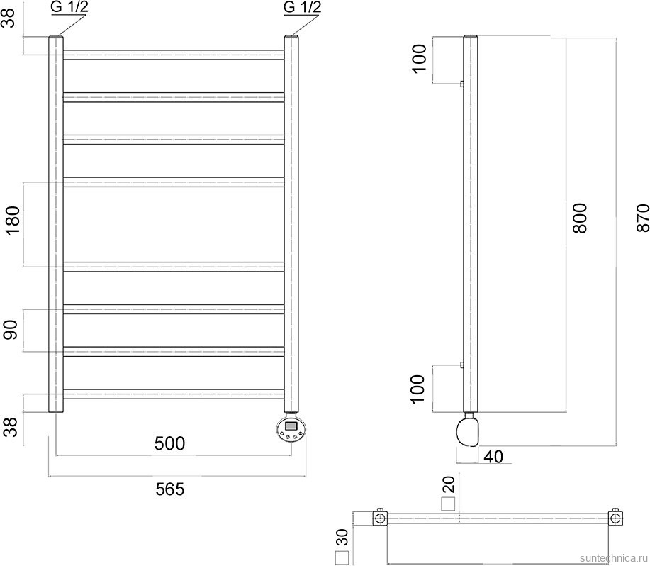 Полотенцесушитель электрический Domoterm Квадро П8 50x80 ER, хром, R