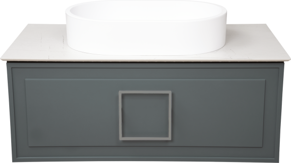 Тумба с раковиной La Fenice Cubo 90 подвесная, grigio, ручка хром, столешница белый мрамор, раковина белая матовая
