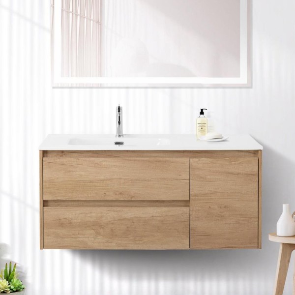 Тумба с раковиной BelBagno Kraft 100 L, 2 ящика, дверца, rovere nebrasca nature