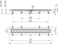 Душевой трап (лоток) MCH Chudej Harmony CH750HC 75 см, решетка матовая черная, с сифоном