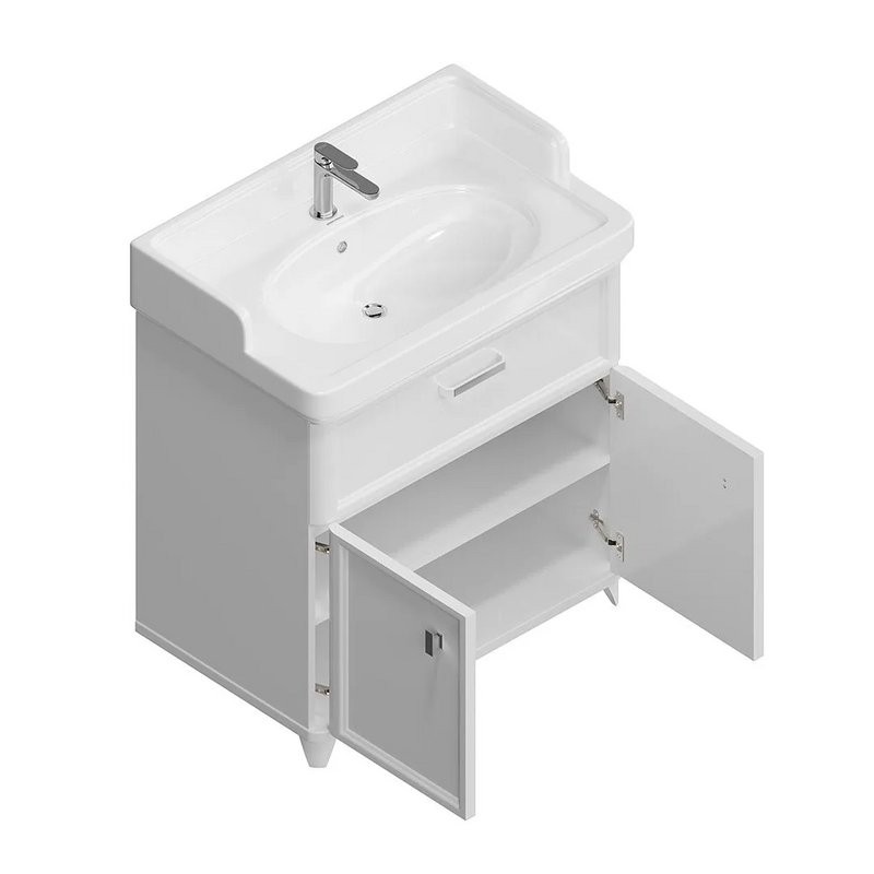 Тумба с раковиной KERAMA MARAZZI Pompei 80 напольная, с ящиком и дверцами, глянцевая белая