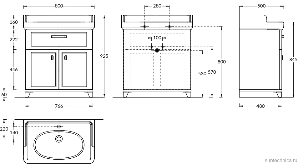 Тумба с раковиной KERAMA MARAZZI Pompei 80 напольная, с ящиком и дверцами, глянцевая белая
