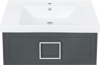 Мебель для ванной комнаты La Fenice Cubo 80 подвесная, серая, ручка белая, столешница белый мрамор, раковина матовая белая