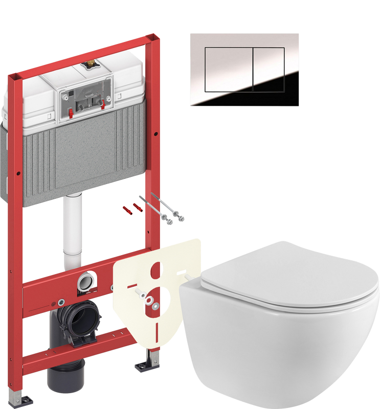 Комплект Унитаз подвесной BelBagno Libero BB11051CH-TOR/SC безободковый + Инсталляция TECE Now 9400412 4 в 1 с кнопкой смыва