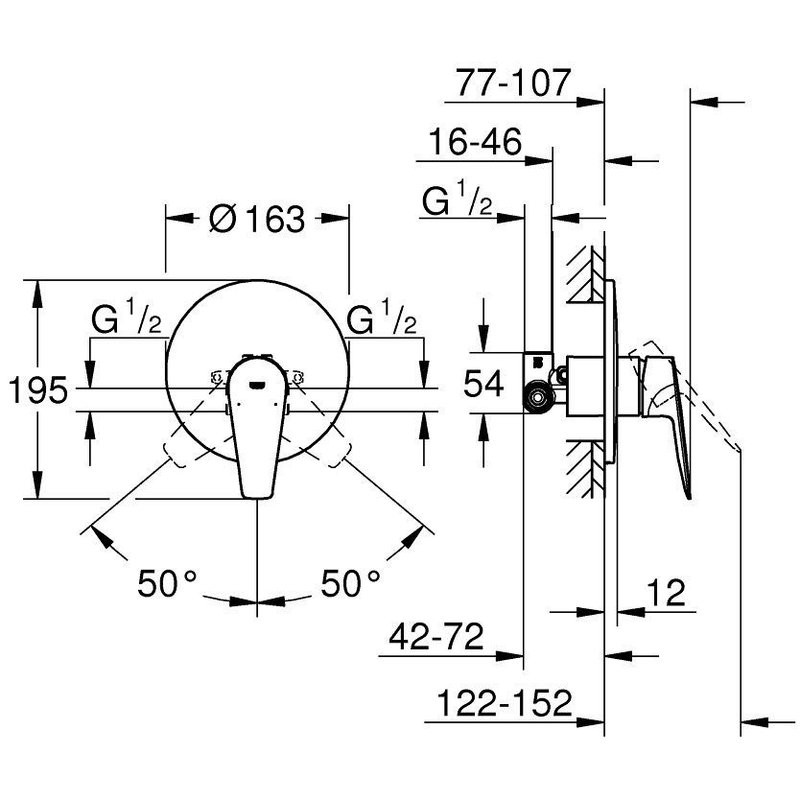 Смеситель для душа встраиваемый без подключения шланга, цвет: хром GROHE BauEdge New 29078001