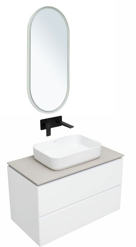 Мебель для ванной комнаты Allen Brau Infinity 85 подвесная, белый матовый, столешница бежевый структ