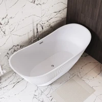 Акриловая ванна Grossman Galaxy GR-2104M 170x75 см, отдельностоящая, белая матовая, овальная, со сливом-переливом, с донным клапаном