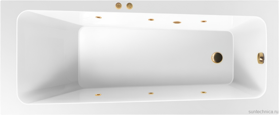 Акриловая ванна Excellent Ava Soft 160x70 см, встраиваемая, с гидромассажем, белая, с каркасом, со сливом-переливом, фурнитура золото