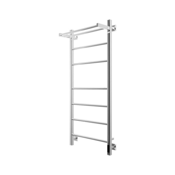 Полотенцесушитель электрический Grota Alto 530х1200 NP EL 120x55 см, подключение справа, слева, скрытое подключение справа, глянцевый хром, лесенка, с полкой