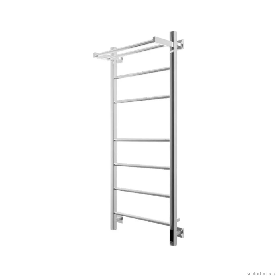 Полотенцесушитель электрический Grota Alto 530х1200 NP EL 120x55 см, подключение справа, слева, скрытое подключение справа, глянцевый хром, лесенка, с полкой