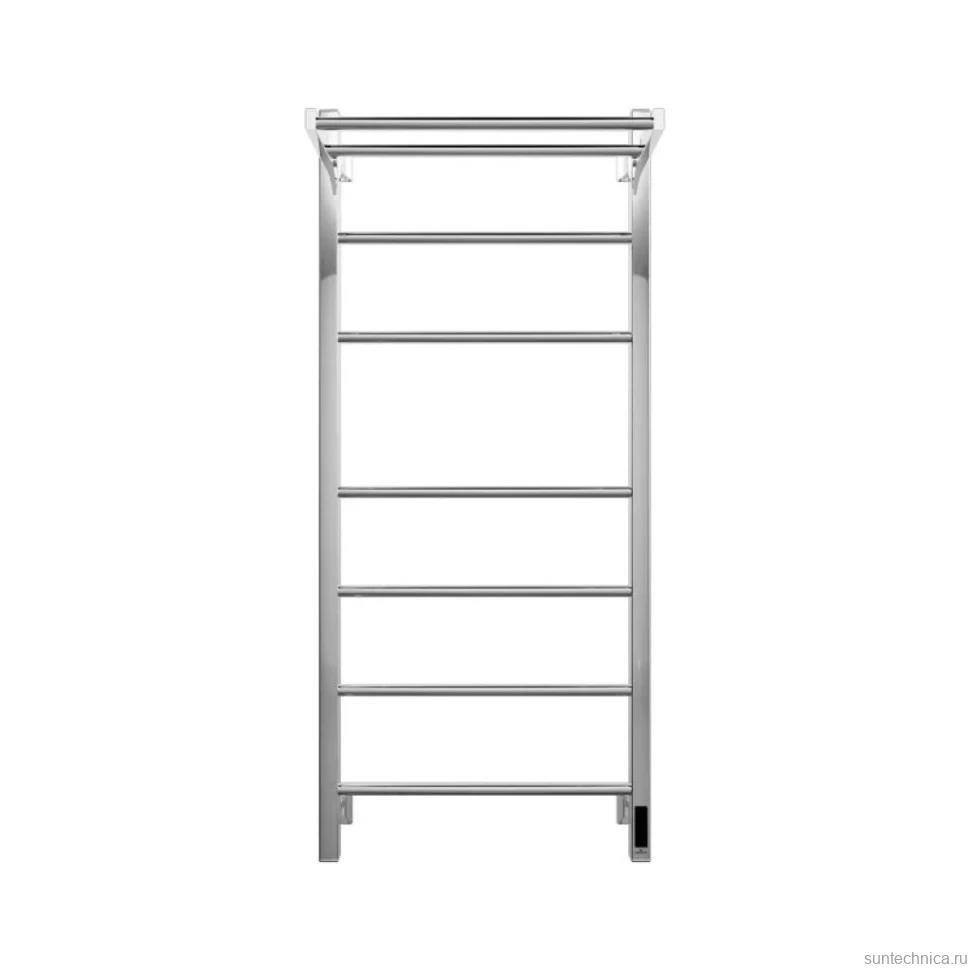 Полотенцесушитель электрический Grota Alto 530х1200 NP EL 120x55 см, подключение справа, слева, скрытое подключение справа, глянцевый хром, лесенка, с полкой