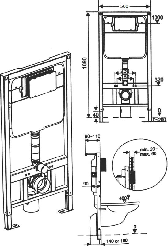 Инсталляция с кнопкой KUPÁLA Jado W02 цвет хром, крепление к полу и стене