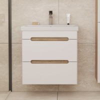 Тумба с раковиной SanStar Diva 60 подвесная, матовая белая, дуб вотан, раковина Fest 60