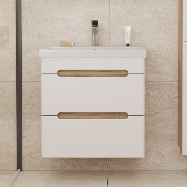 Тумба с раковиной SanStar Diva 60 подвесная, матовая белая, дуб вотан, раковина Fest 60