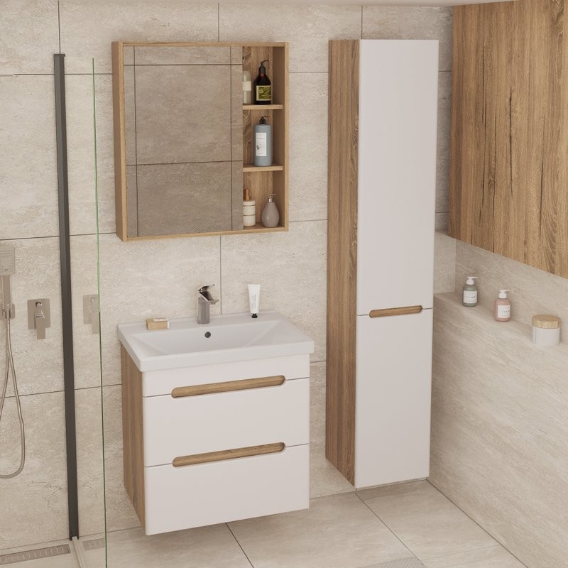 Тумба с раковиной SanStar Diva 60 подвесная, матовая белая, дуб вотан, раковина Fest 60