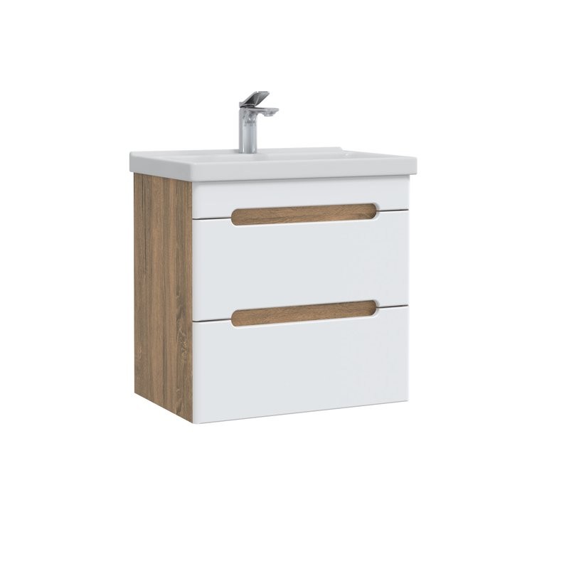 Тумба с раковиной SanStar Diva 60 подвесная, матовая белая, дуб вотан, раковина Fest 60