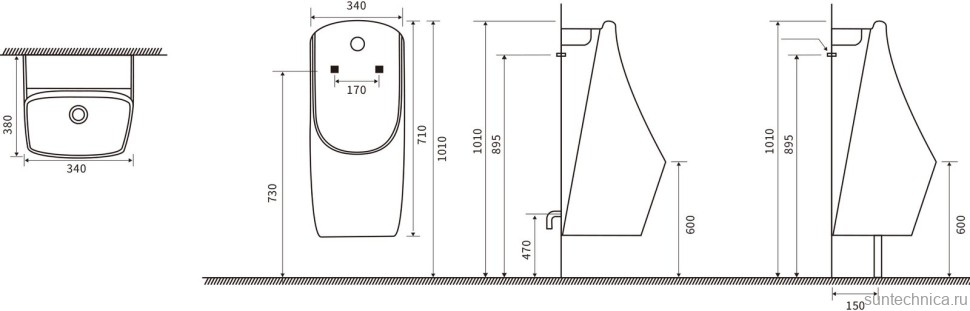 Писсуар подвесной SantiLine SL-6004 сенсорный, белый, с сифоном, безободковый, со смывным механизмом