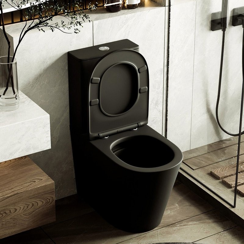 Унитаз-компакт напольный Abber Bequem AC1112TMB безободковый, с микролифтом, черный матовый