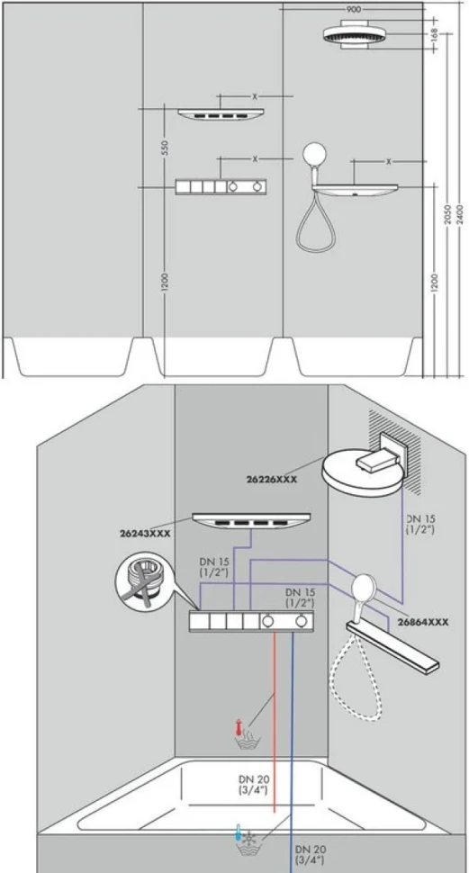 Душевой комплект Hansgrohe Raindance Select E 300 (3 jet) 26468000 + 27856000 + 26455000 + 15381000