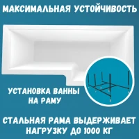 Акриловая ванна 1MarKa Linea R Стандарт 2 165x85 см, угловая, правая, встраиваемая, белая, асимметричная, с каркасом, со сливом-переливом