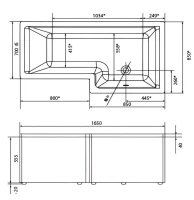 Акриловая ванна 1MarKa Linea R Стандарт 2 165x85 см, угловая, правая, встраиваемая, белая, асимметричная, с каркасом, со сливом-переливом