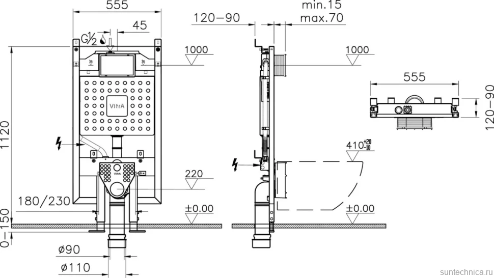 Система инсталляции для унитазов VitrA V8 768-5800-01 с кнопкой смыва 740-0940 сталь