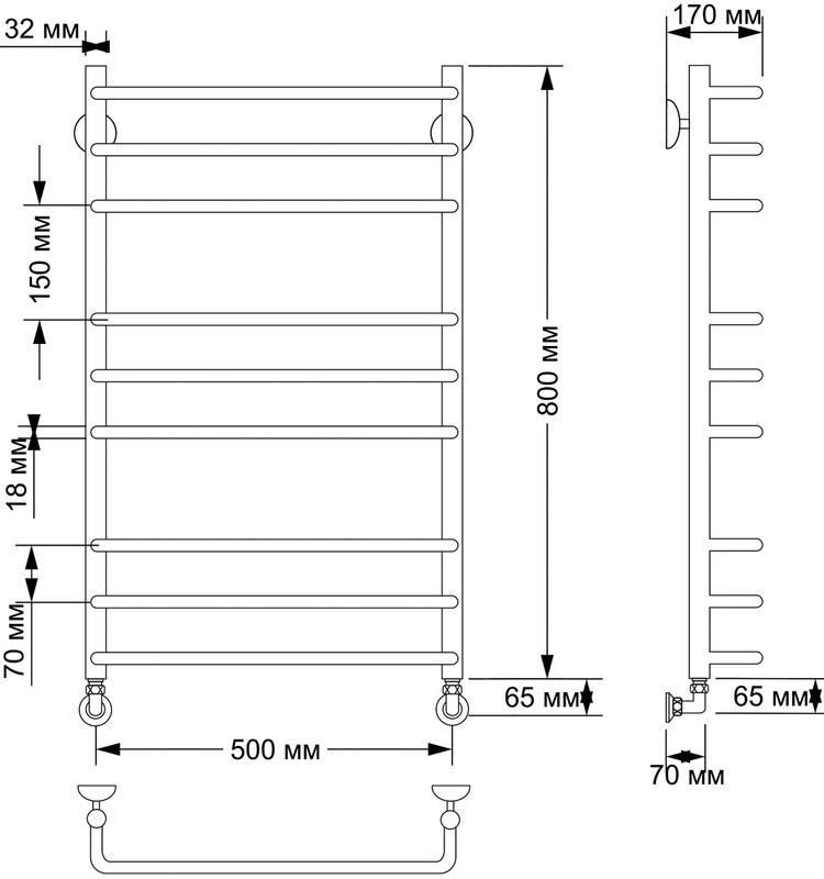 Полотенцесушитель водяной Secado Мерида 3 85x55 см, бронза, лесенка, латунь