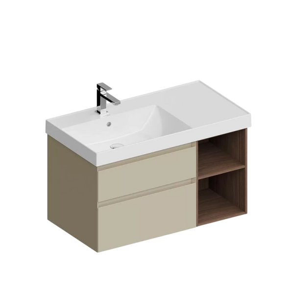 Тумба с раковиной KERAMA MARAZZI Cubo 90, левая лимо матовая, структурированный орех