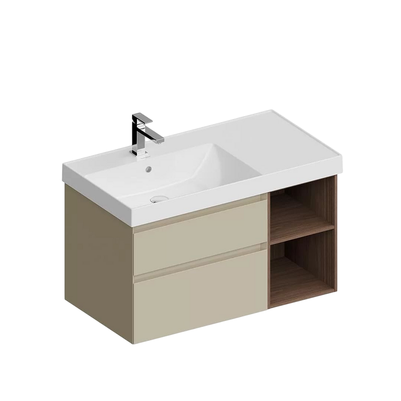 Тумба с раковиной KERAMA MARAZZI Cubo 90, левая лимо матовая, структурированный орех