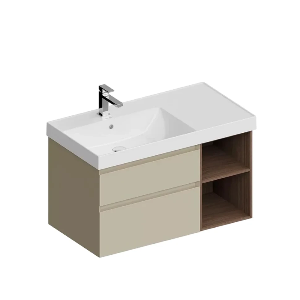 Тумба с раковиной KERAMA MARAZZI Cubo 90, левая лимо матовая, структурированный орех