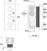 Термостатический смеситель встраиваемый WHITECROSS Y Y1238GL С ВНУТРЕННЕЙ ЧАСТЬЮ, для ванны с душем, золото
